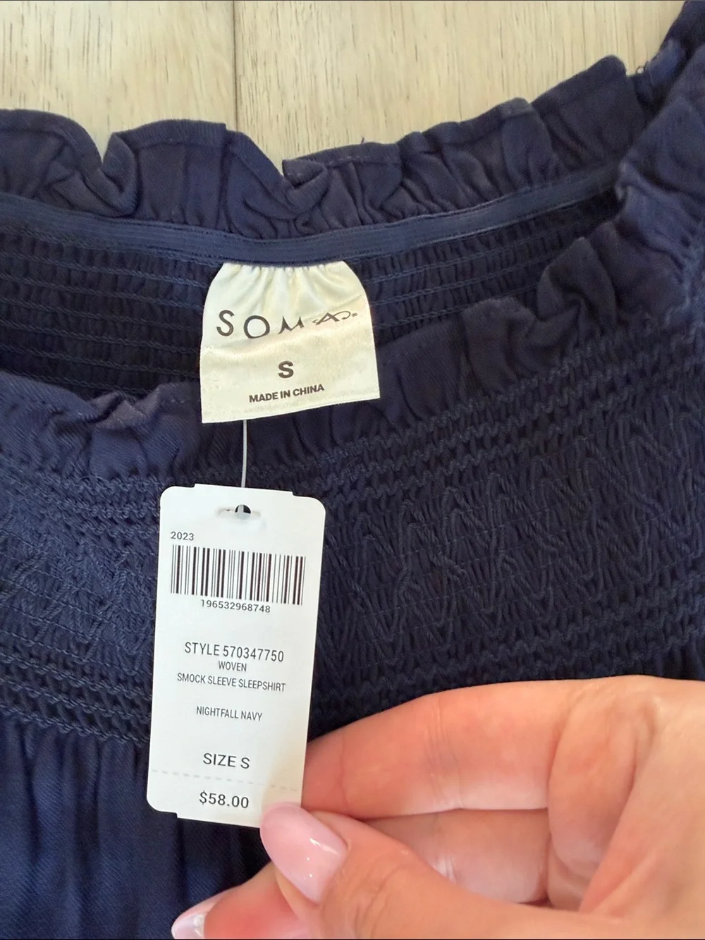 SOMA Nightfall Navy Smock Sleeve Sleepshirt NWT Size S